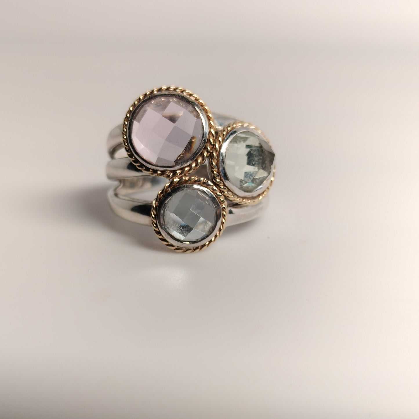 Sterling Silver 14k Gold Amethyst and Aquamarine Ring