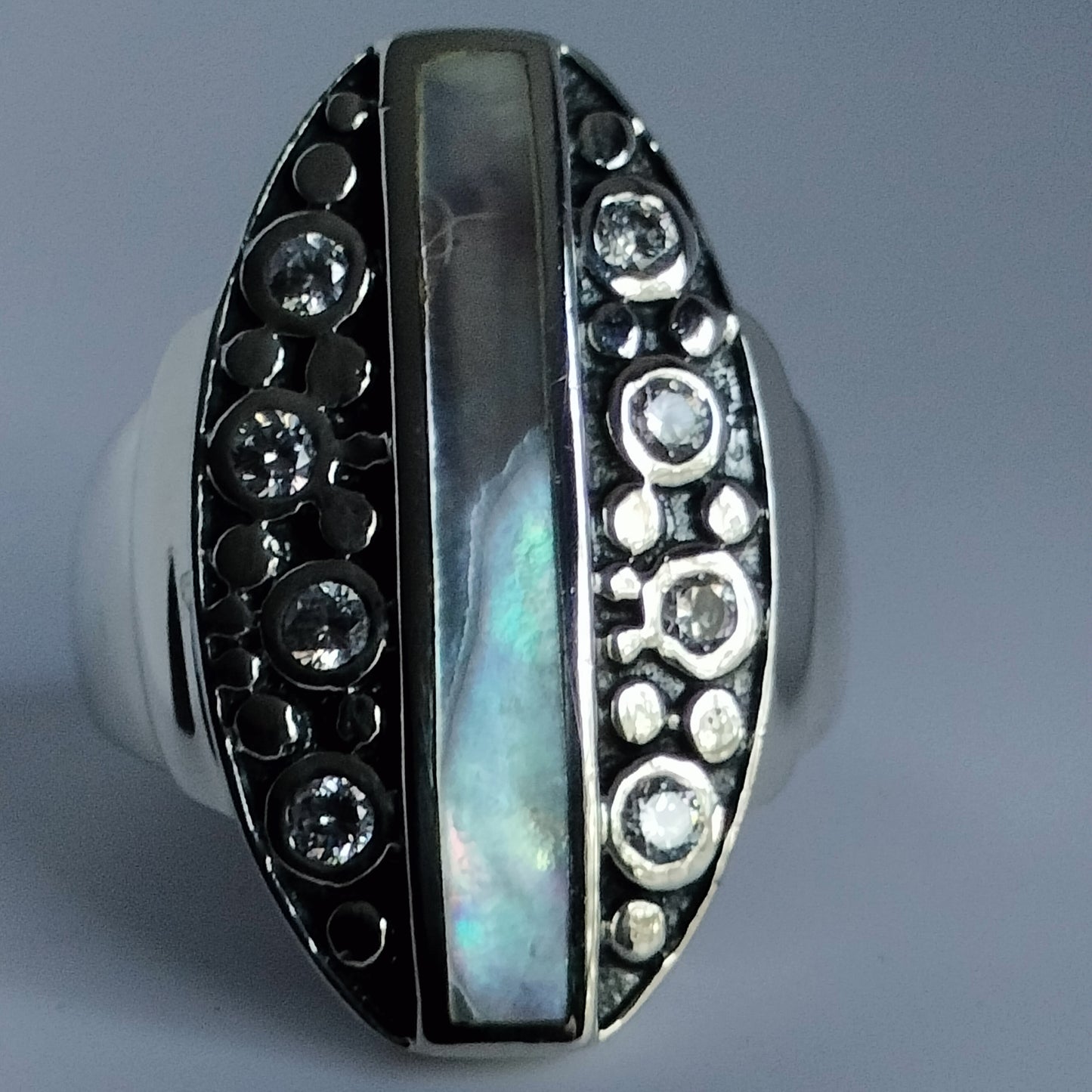 Sterling Silver Mother Of Pearl and Cubic Zirconia Ring