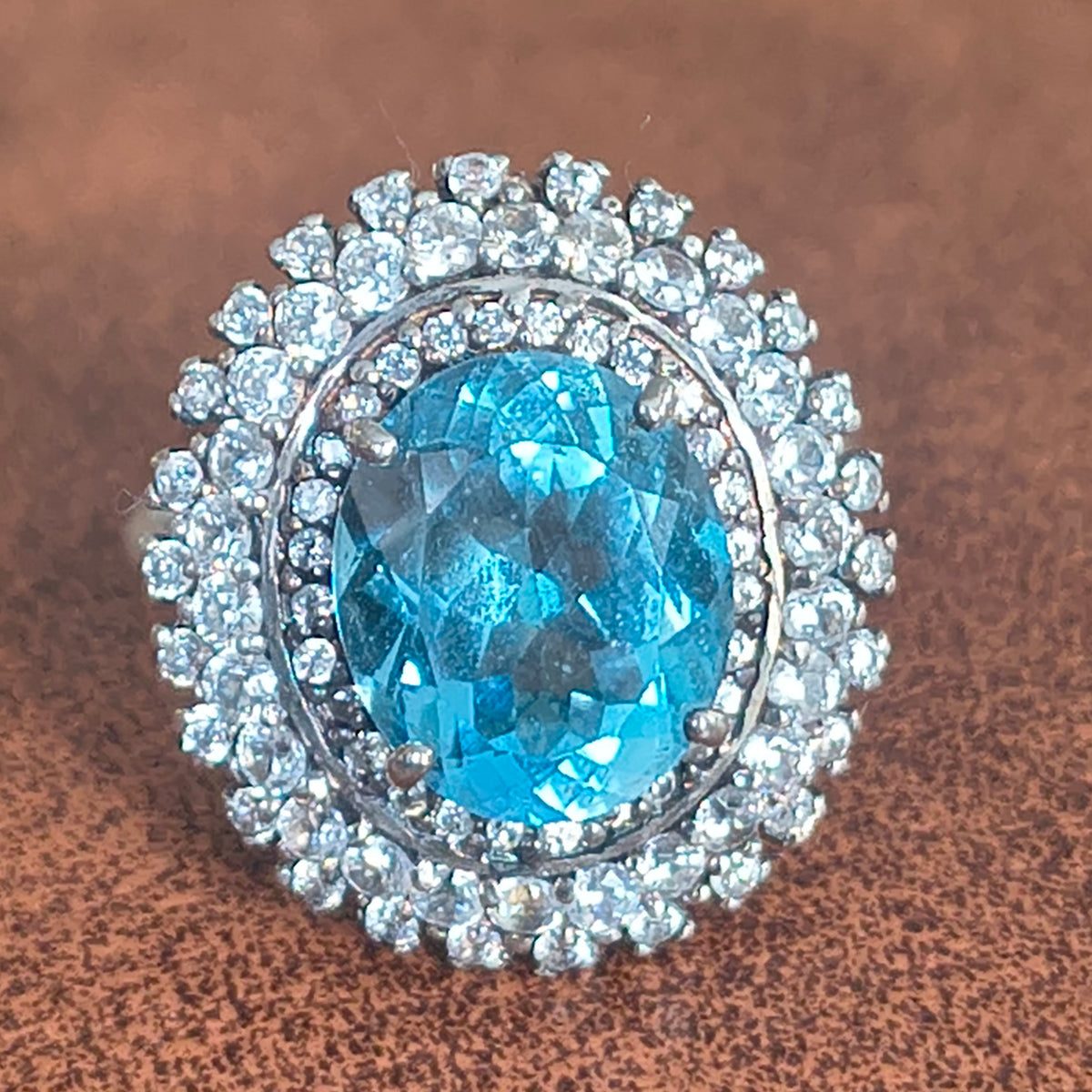 Sterling Silver Blue Topaz and Cubic Zirconia Ring