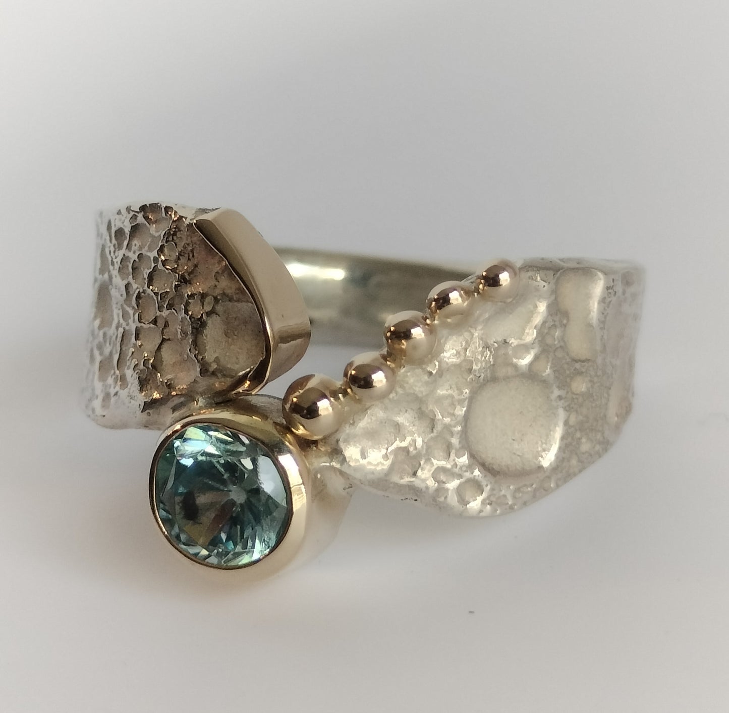 Sterling Silver and 14k Gold Blue Zircon Ring