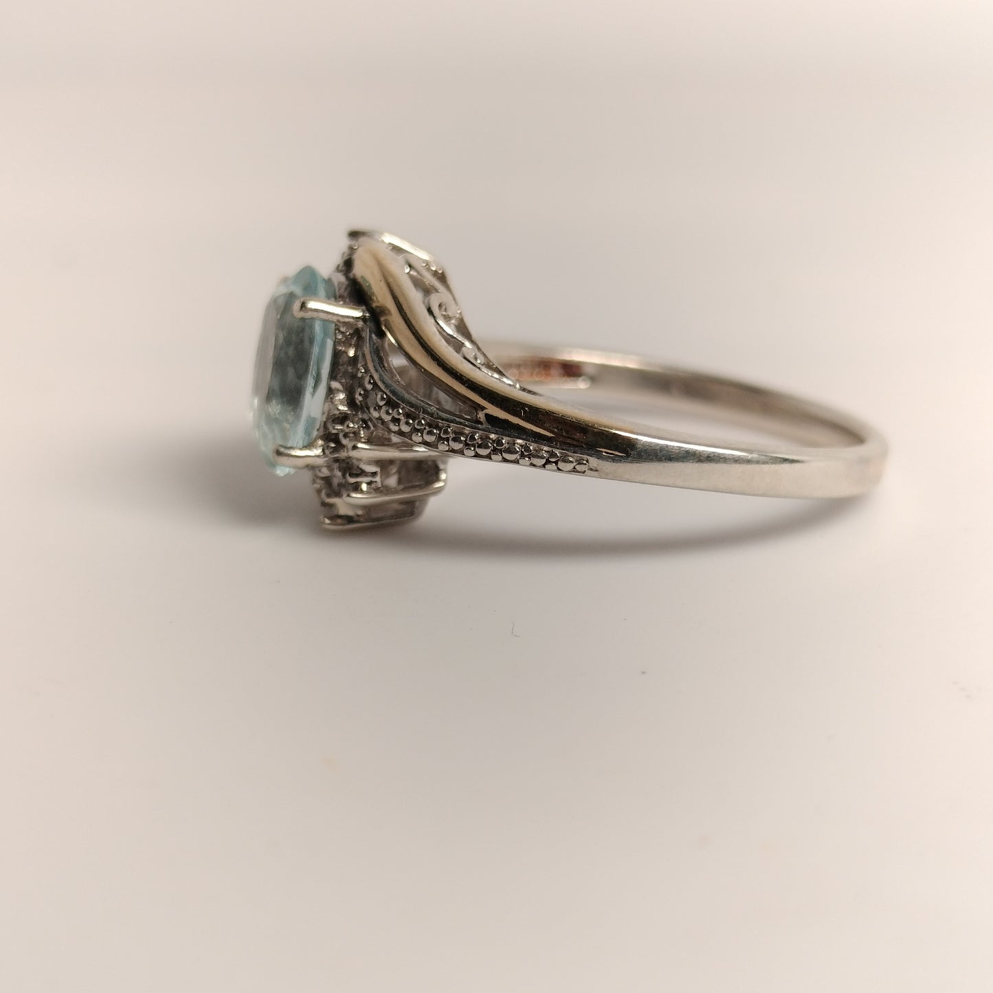 Sterling Silver 10k Gold Aquamarine and Diamond Ring