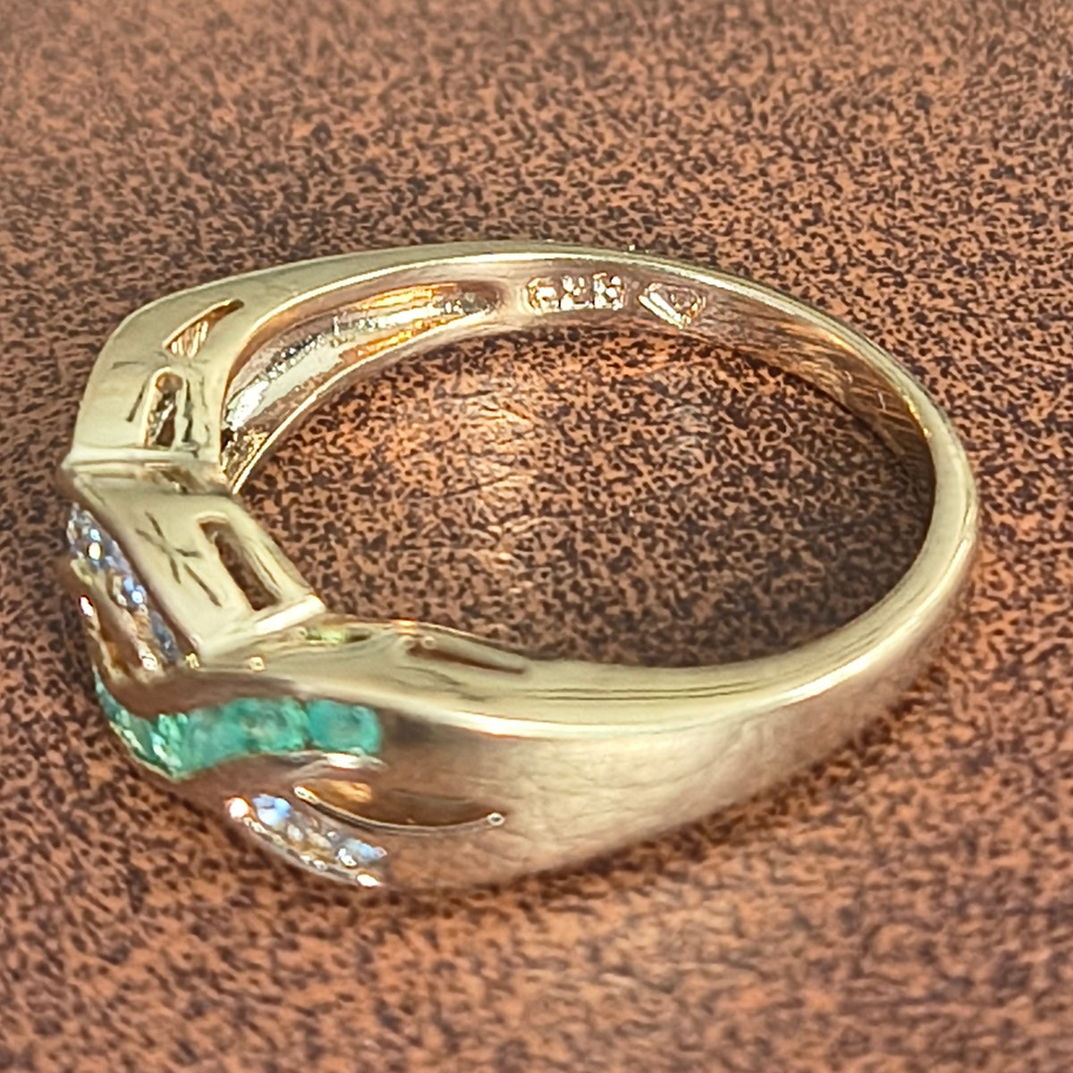 Sterling Silver Vermeil Emerald and Moissanite Ring