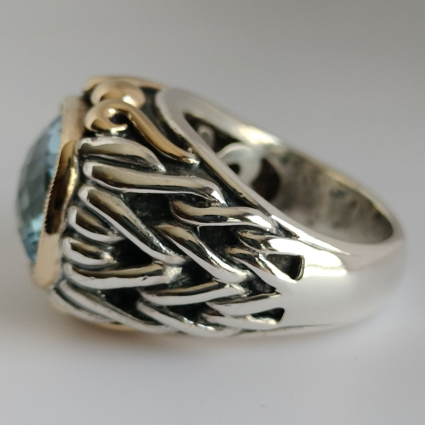 Sterling Silver 18k Gold Blue Topaz Ring