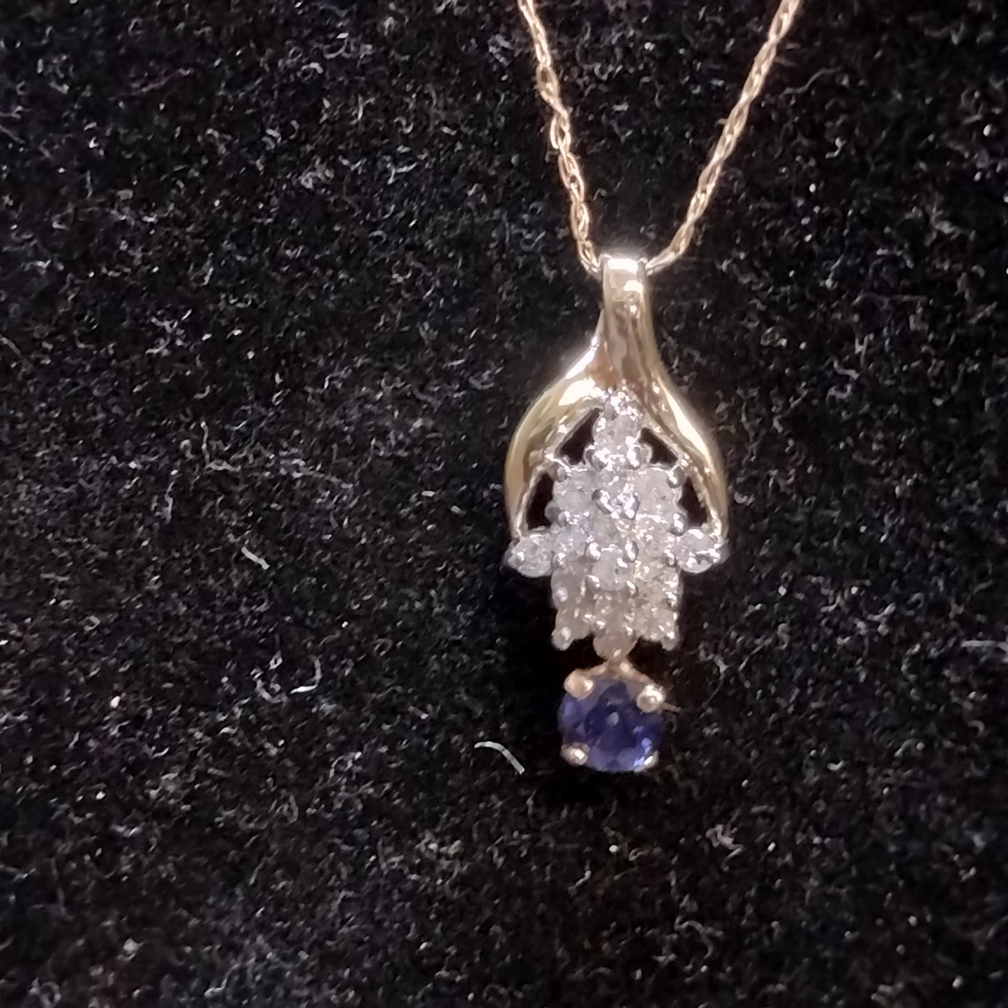 14K Gold Diamond and Sapphire Pendant and Chain