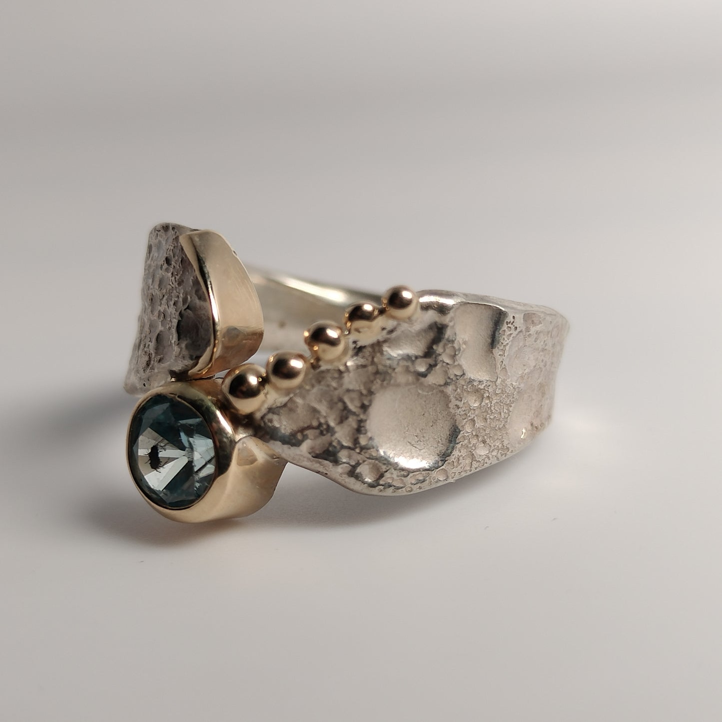 Sterling Silver and 14k Gold Blue Zircon Ring