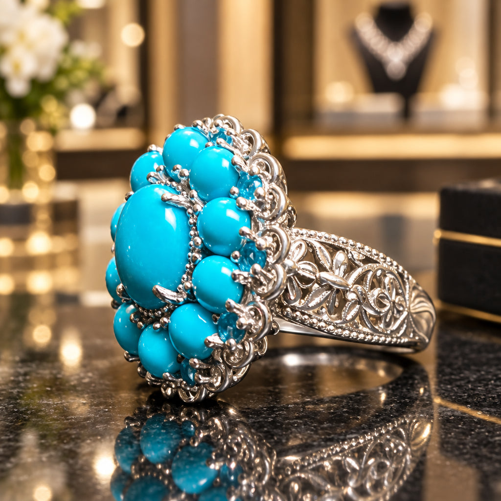 Sterling Silver Turquoise and Blue Topaz Ring