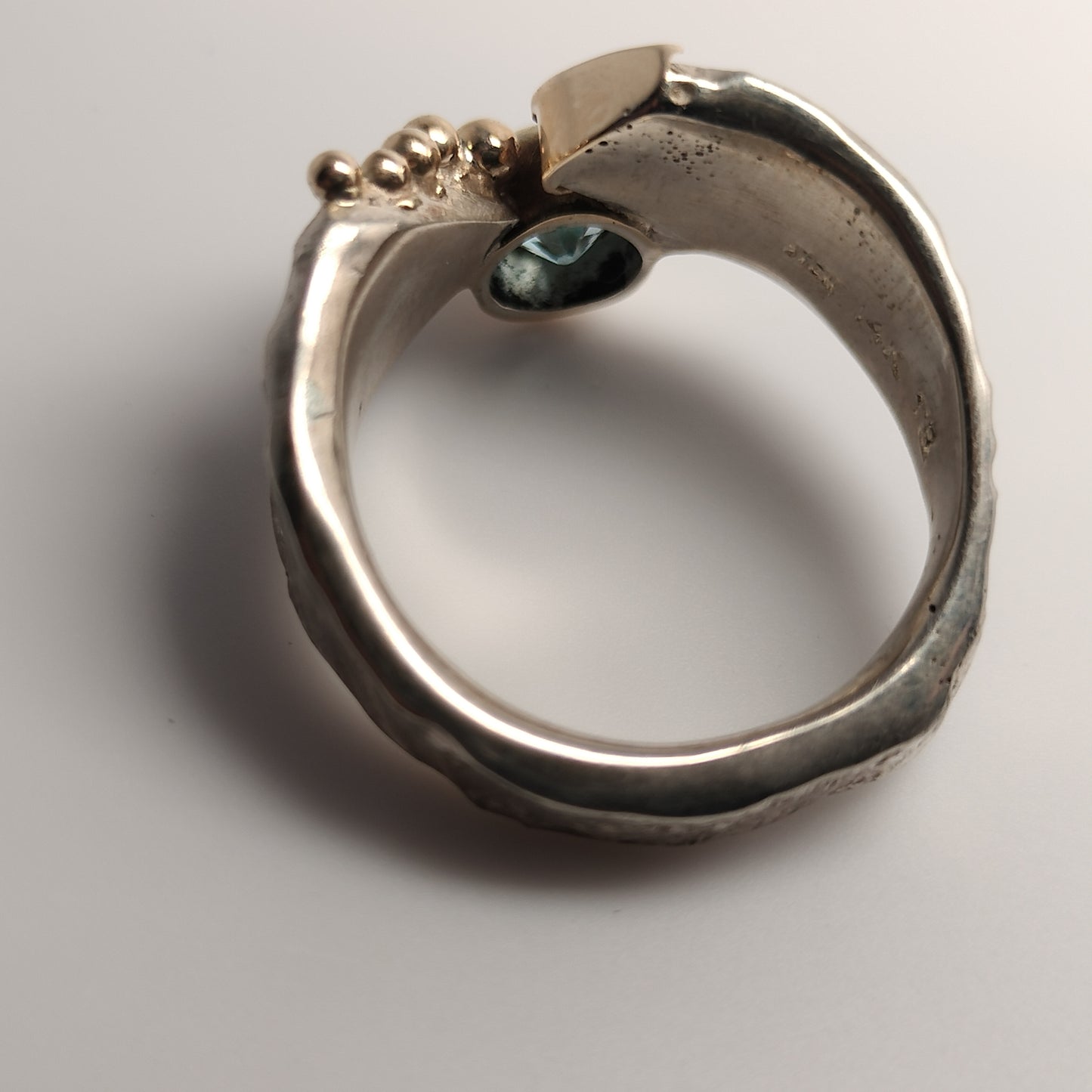Sterling Silver and 14k Gold Blue Zircon Ring