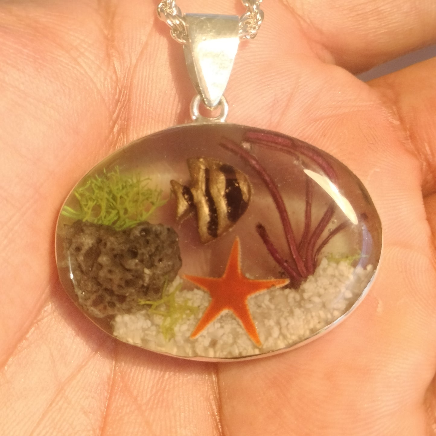 Sterling Silver Resin and Sealife Pendant and Chain
