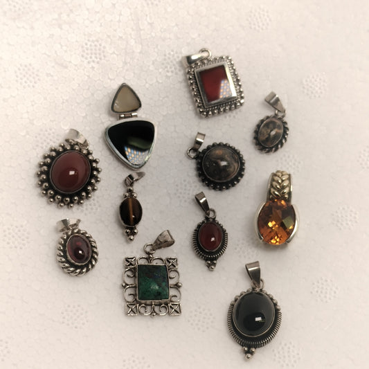 Assorted Lot of Sterling Silver Gemstone Pendants