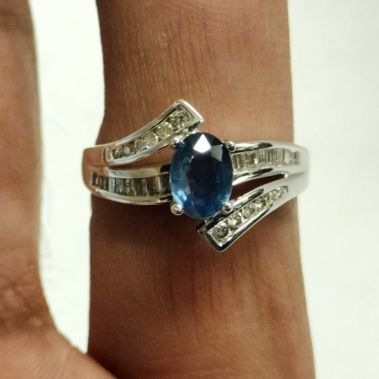 10 Karat White Gold Sapphire and Diamond Ring