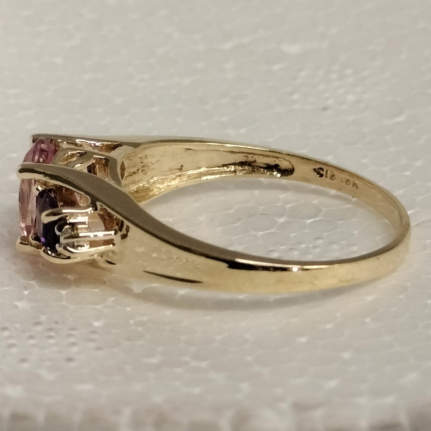 10k Gold Pink Tourmaline Amethyst Diamond Ring