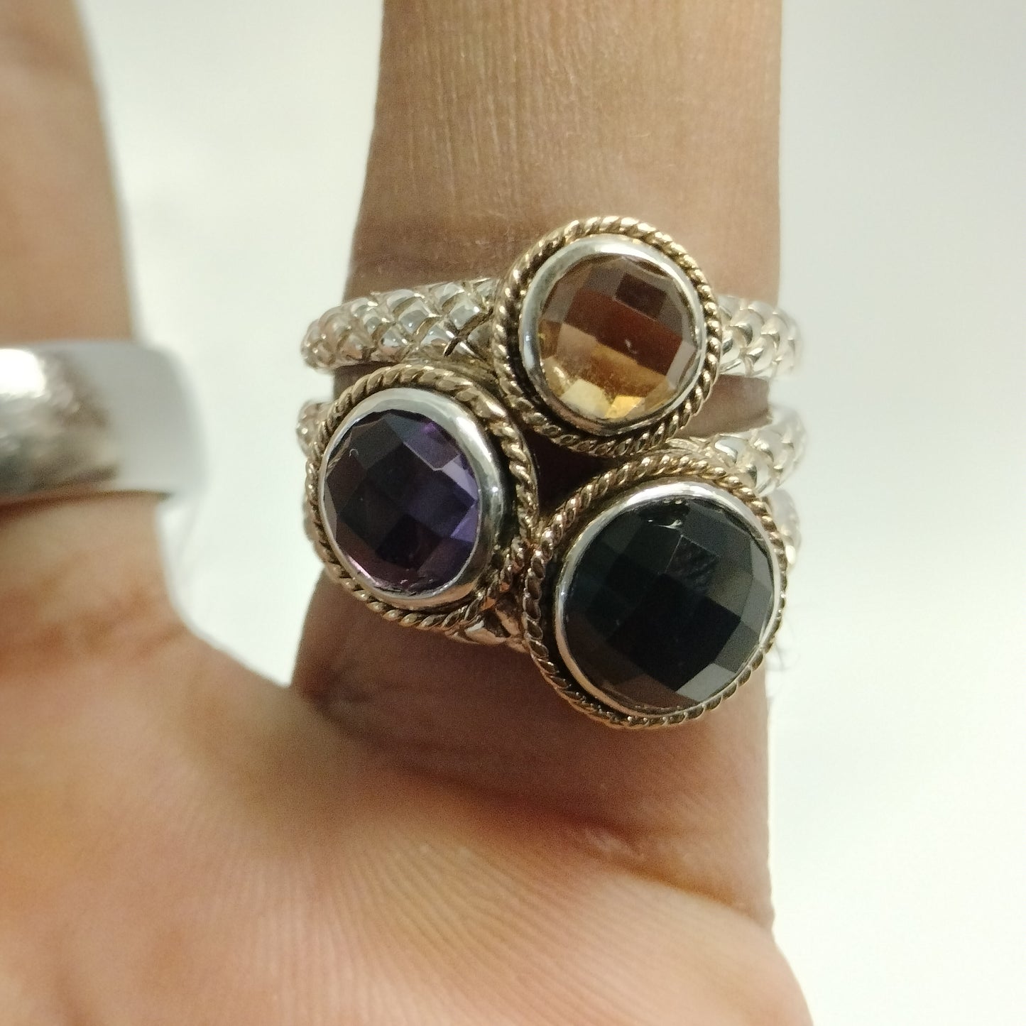 Sterling Silver 14k Gold Ring with Amethyst, Smokey Topaz, and Citrine