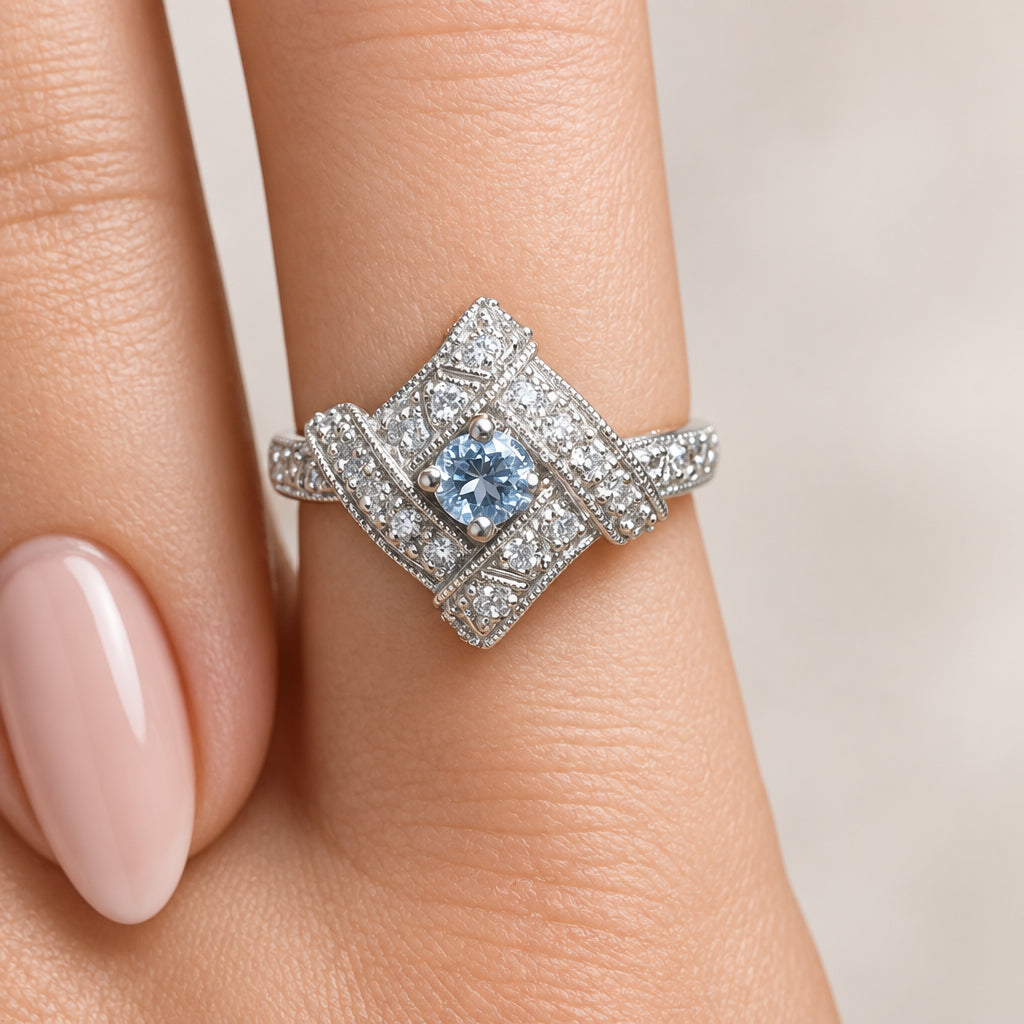 10k Gold Blue Topaz and Diamond Ring