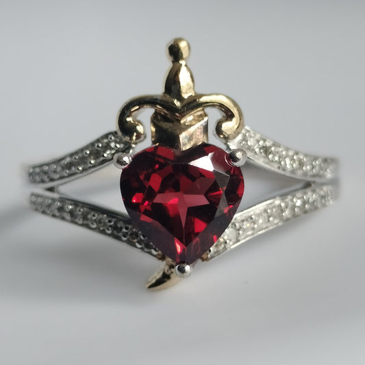Disney Heart and Dagger Garnet and Diamond Ring