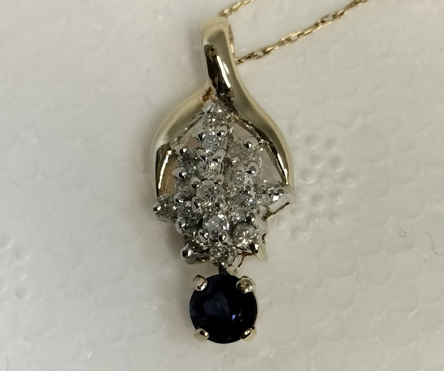 14K Gold Diamond and Sapphire Pendant and Chain