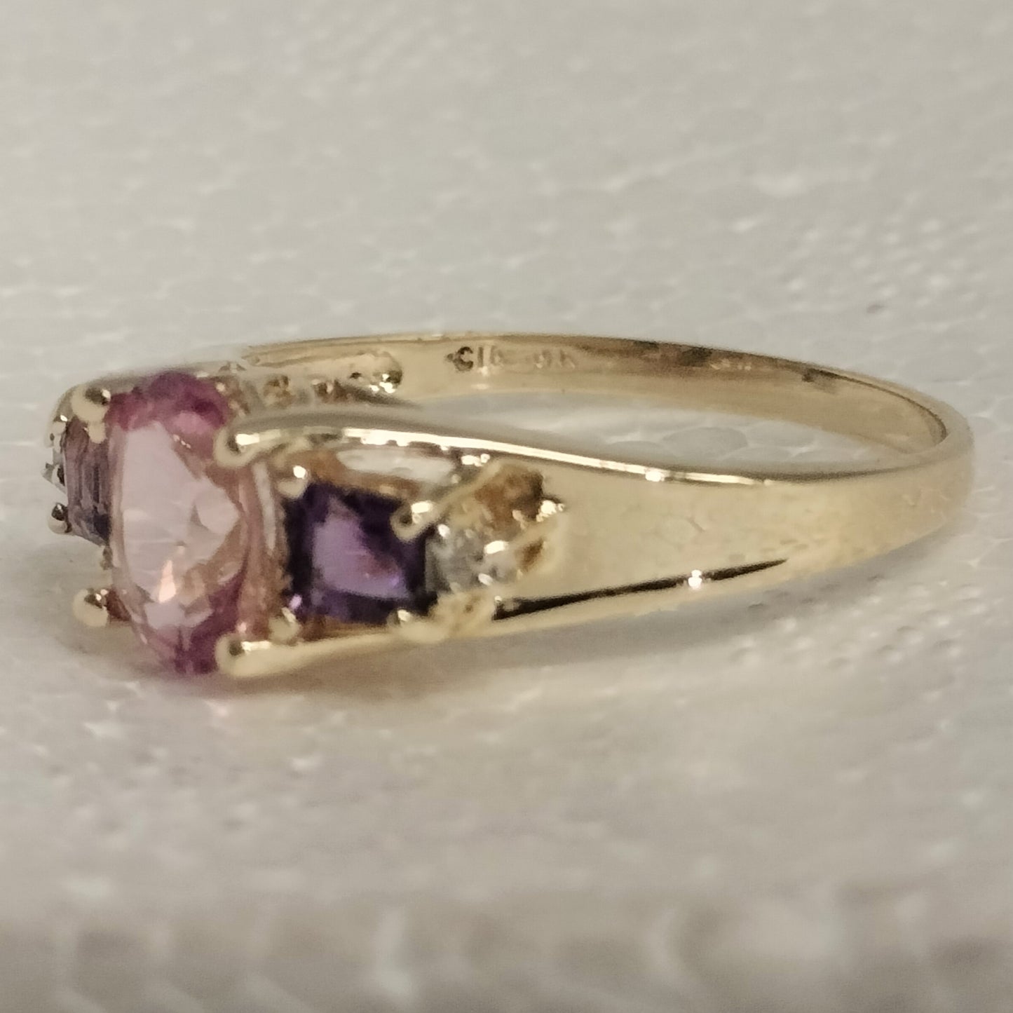 10k Gold Pink Tourmaline Amethyst Diamond Ring