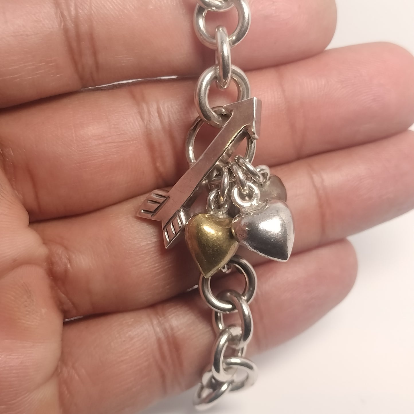 Sterling Silver Hearts and Arrow Toggle Bracelet