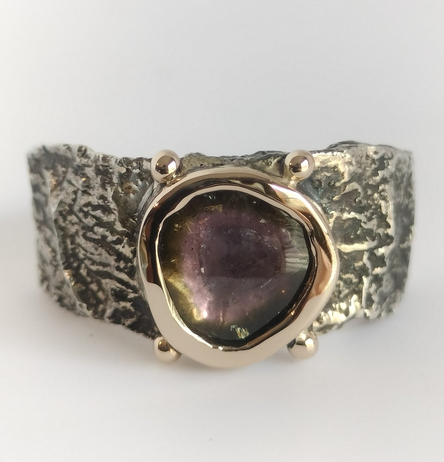 Sterling Silver and 18k Gold Watermelon Tourmaline Ring