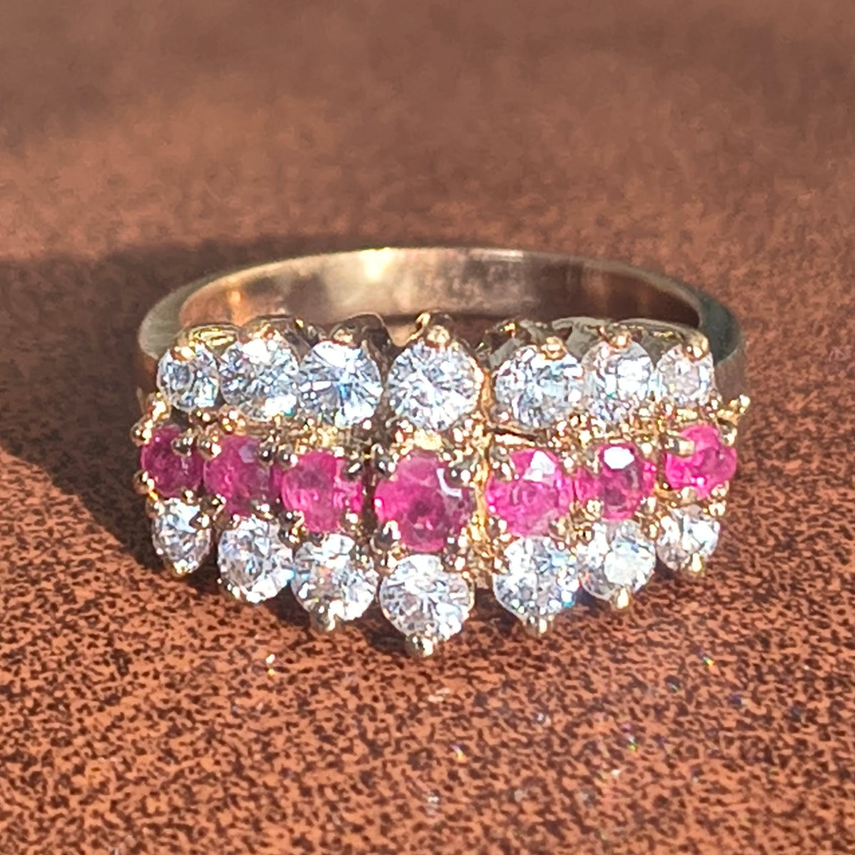 Sterling Silver Vermeil Ruby and Moissanite Ring