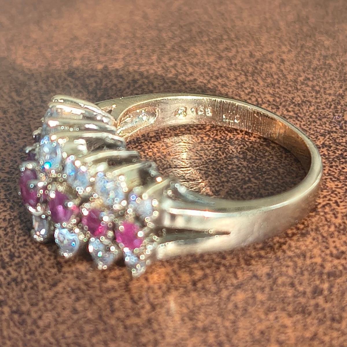 Sterling Silver Vermeil Ruby and Moissanite Ring