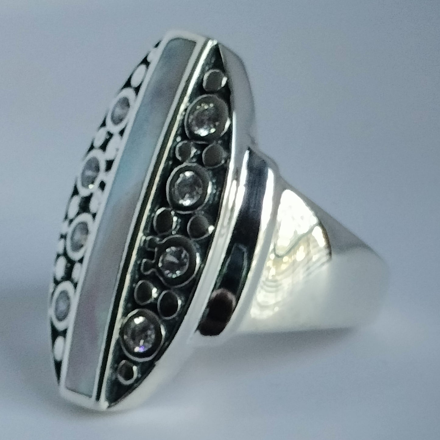 Sterling Silver Mother Of Pearl and Cubic Zirconia Ring