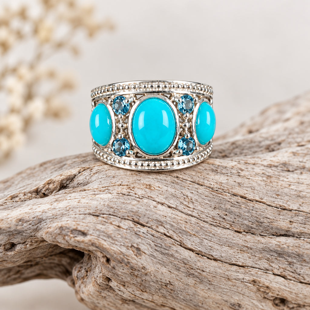 Sterling Silver Turquoise and Blue Topaz Ring