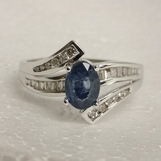 10 Karat White Gold Sapphire and Diamond Ring