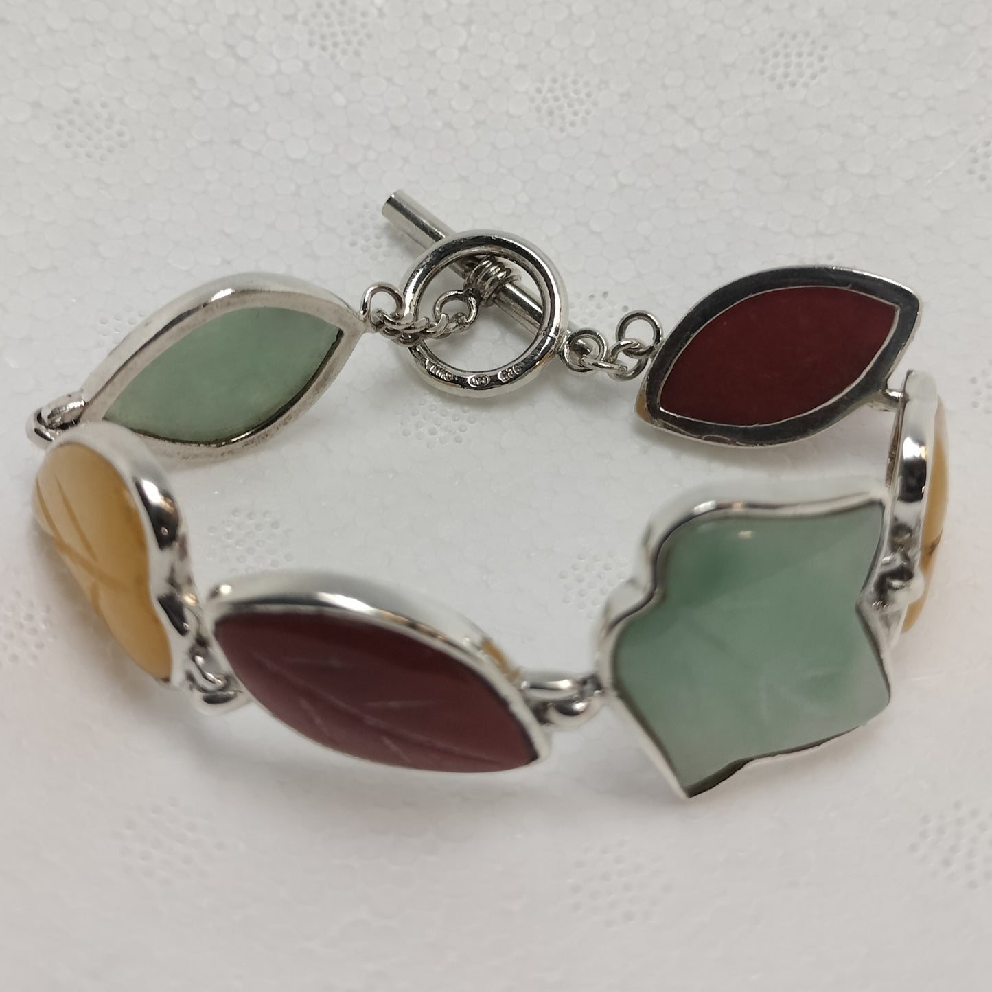 Multicolored Jade Sterling Silver Bracelet