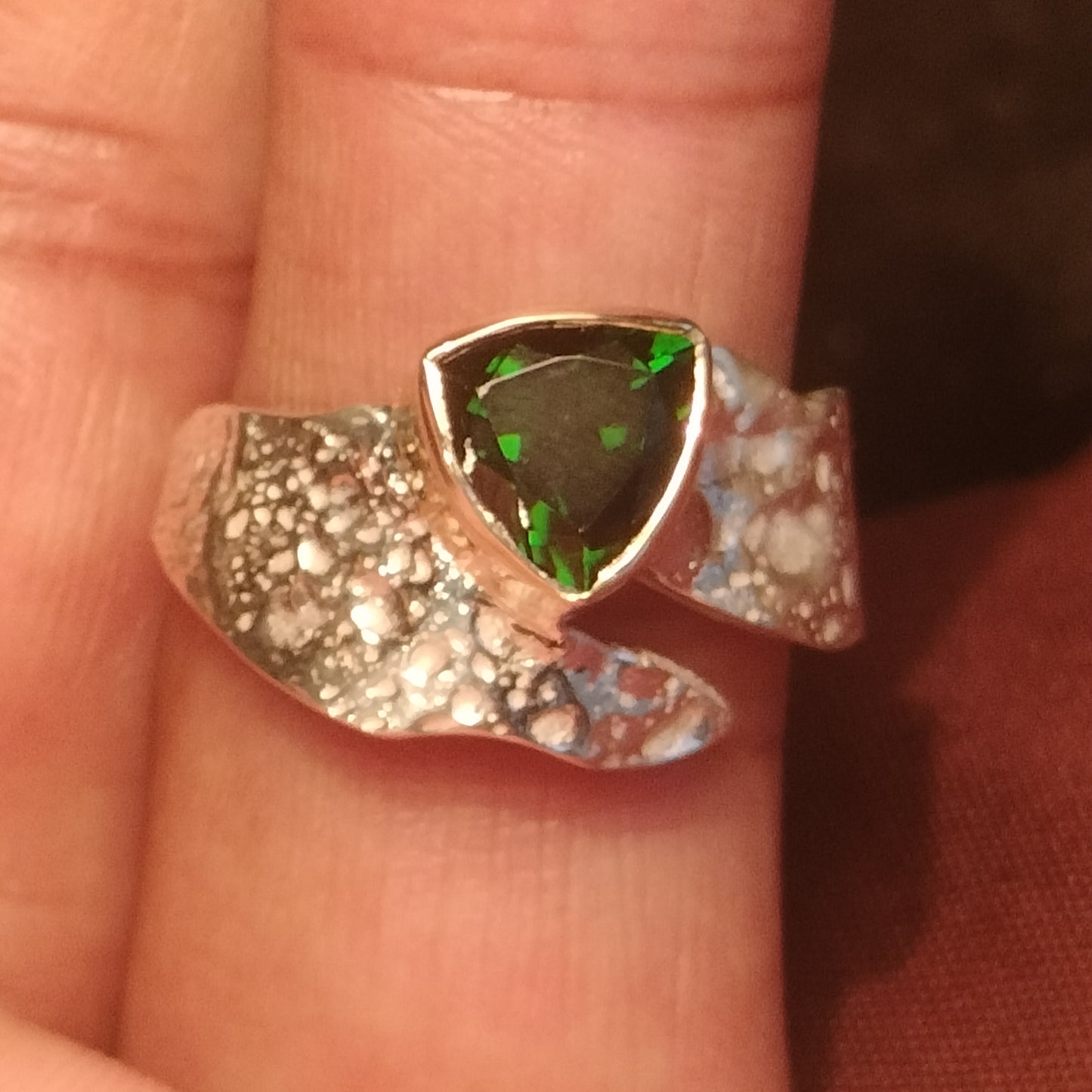 Sterling Silver and 14k Gold chrome Diopside Ring