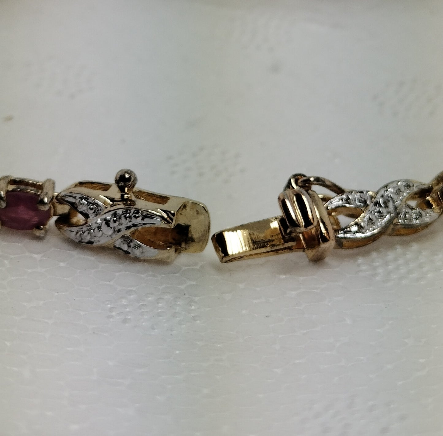 Sterling Silver Gold Plated Ruby and Diamond Tennis Bracelet