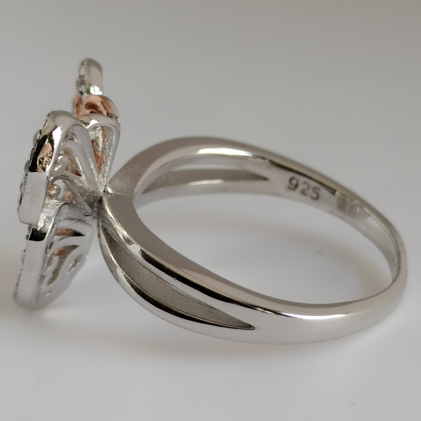 Sterling Silver Rose Plated Cubic Zirconia Butterfly Ring