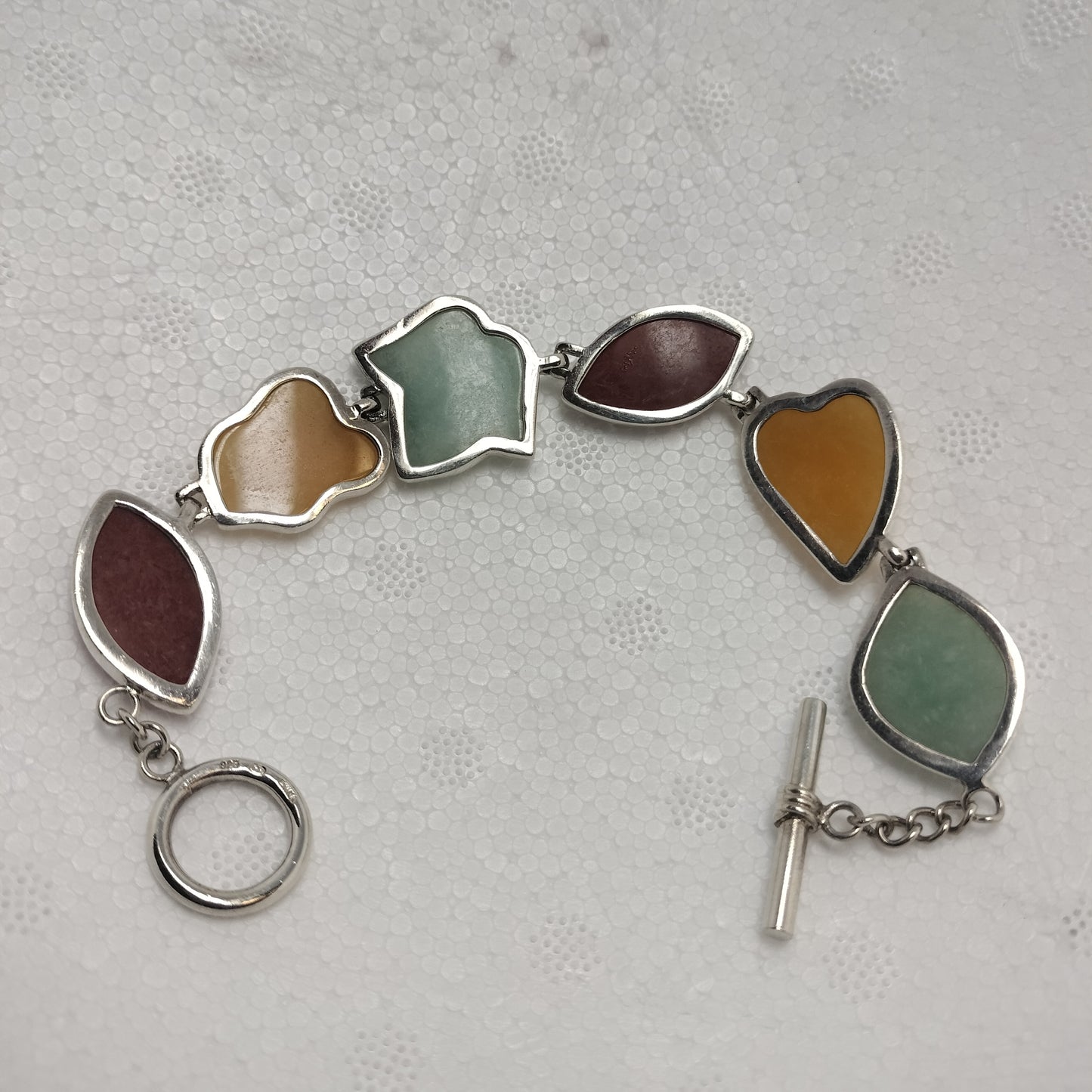 Multicolored Jade Sterling Silver Bracelet