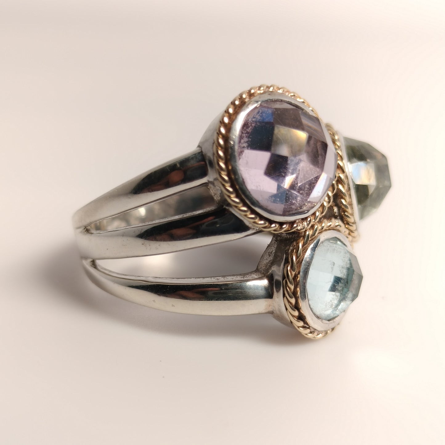 Sterling Silver 14k Gold Amethyst and Aquamarine Ring