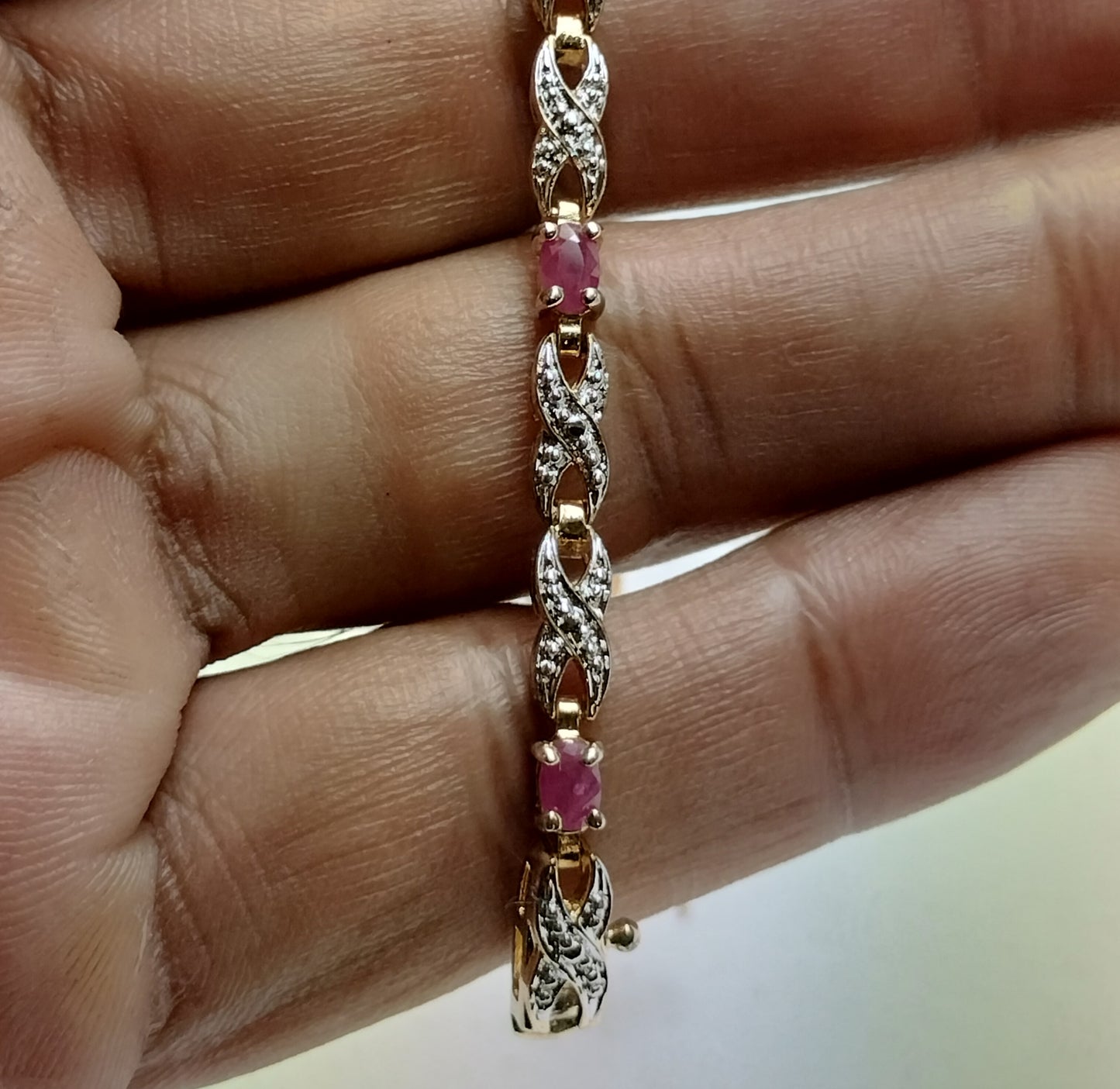 Sterling Silver Gold Plated Ruby and Diamond Tennis Bracelet