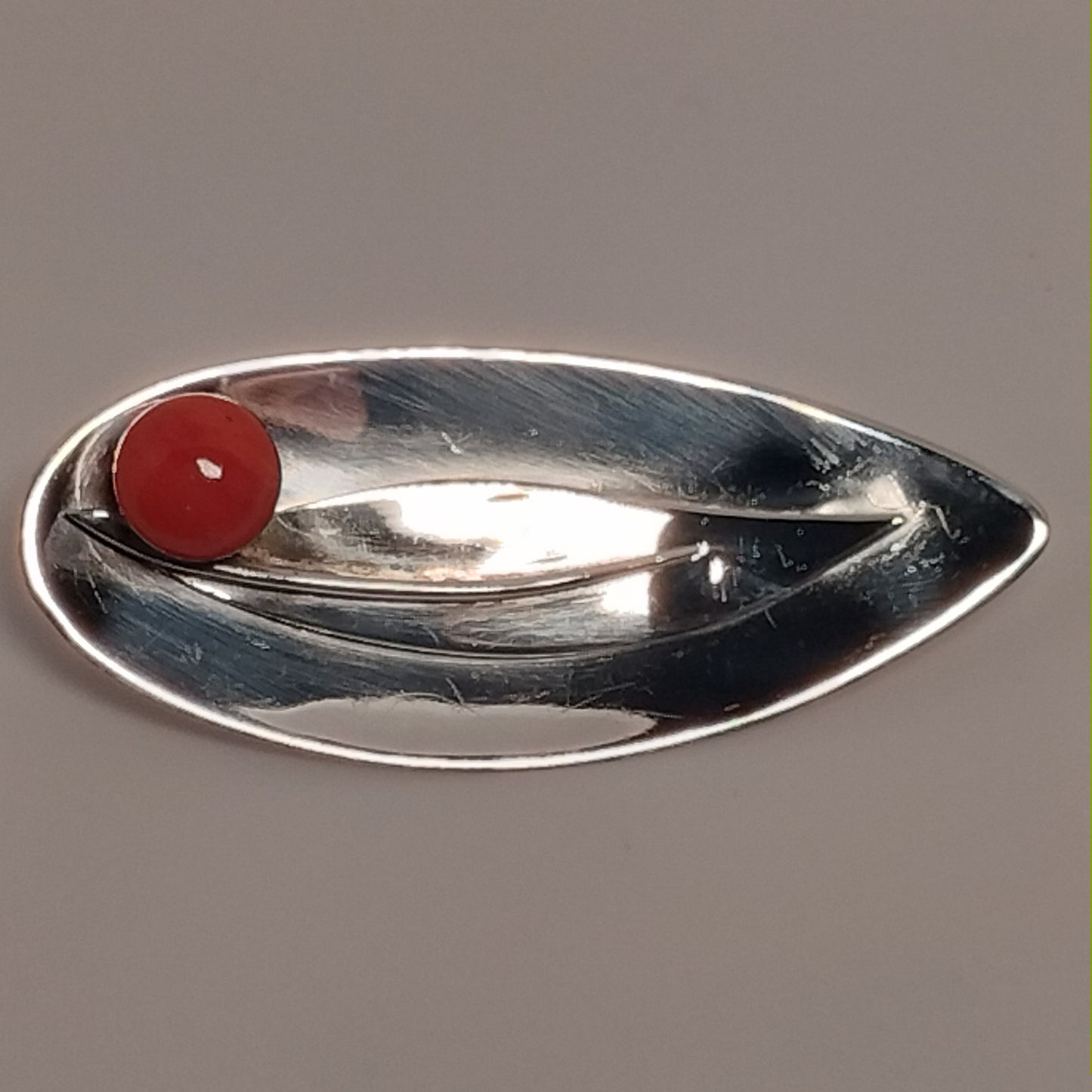 Sterling Silver and Coral Pin