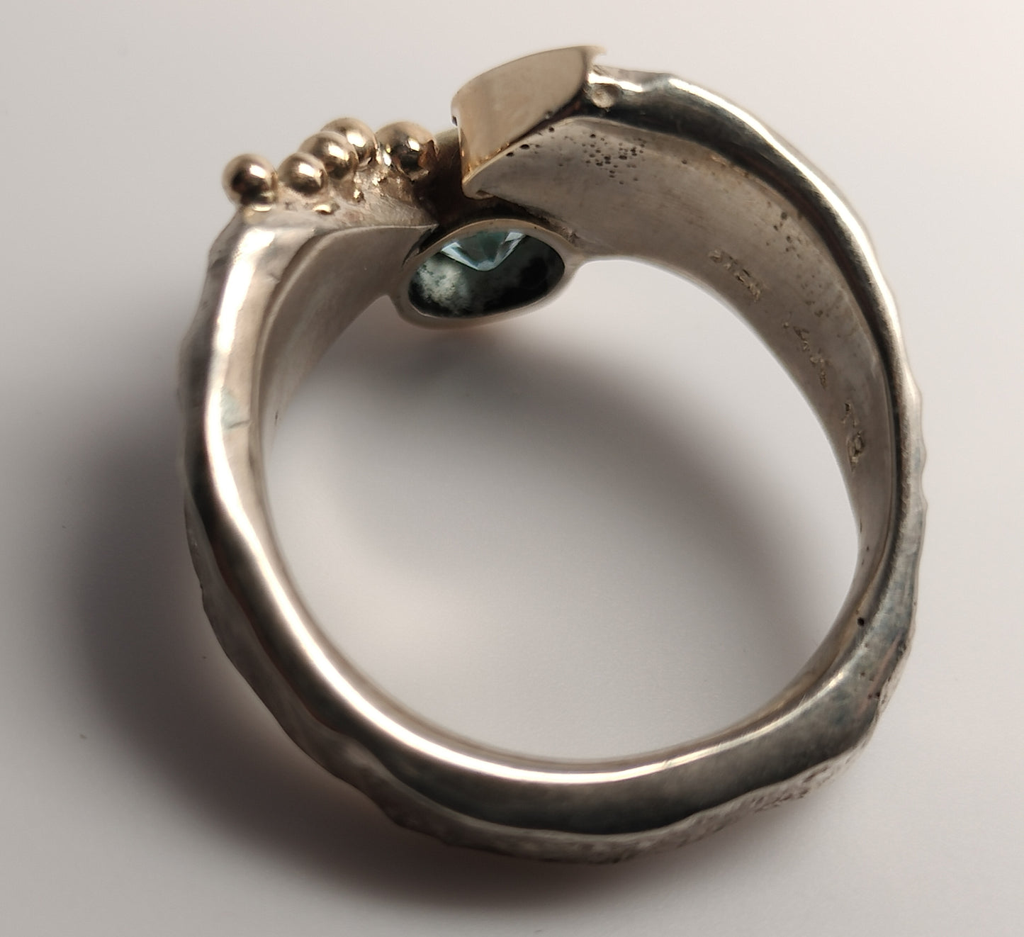 Sterling Silver and 14k Gold Blue Zircon Ring