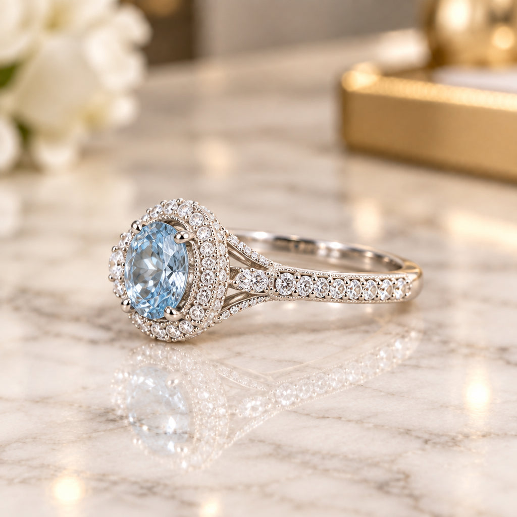 10k Gold Blue Topaz and Diamond Ring