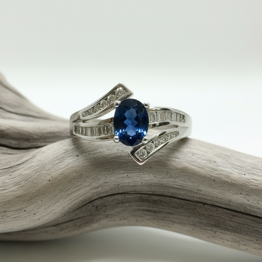 10 Karat White Gold Sapphire and Diamond Ring