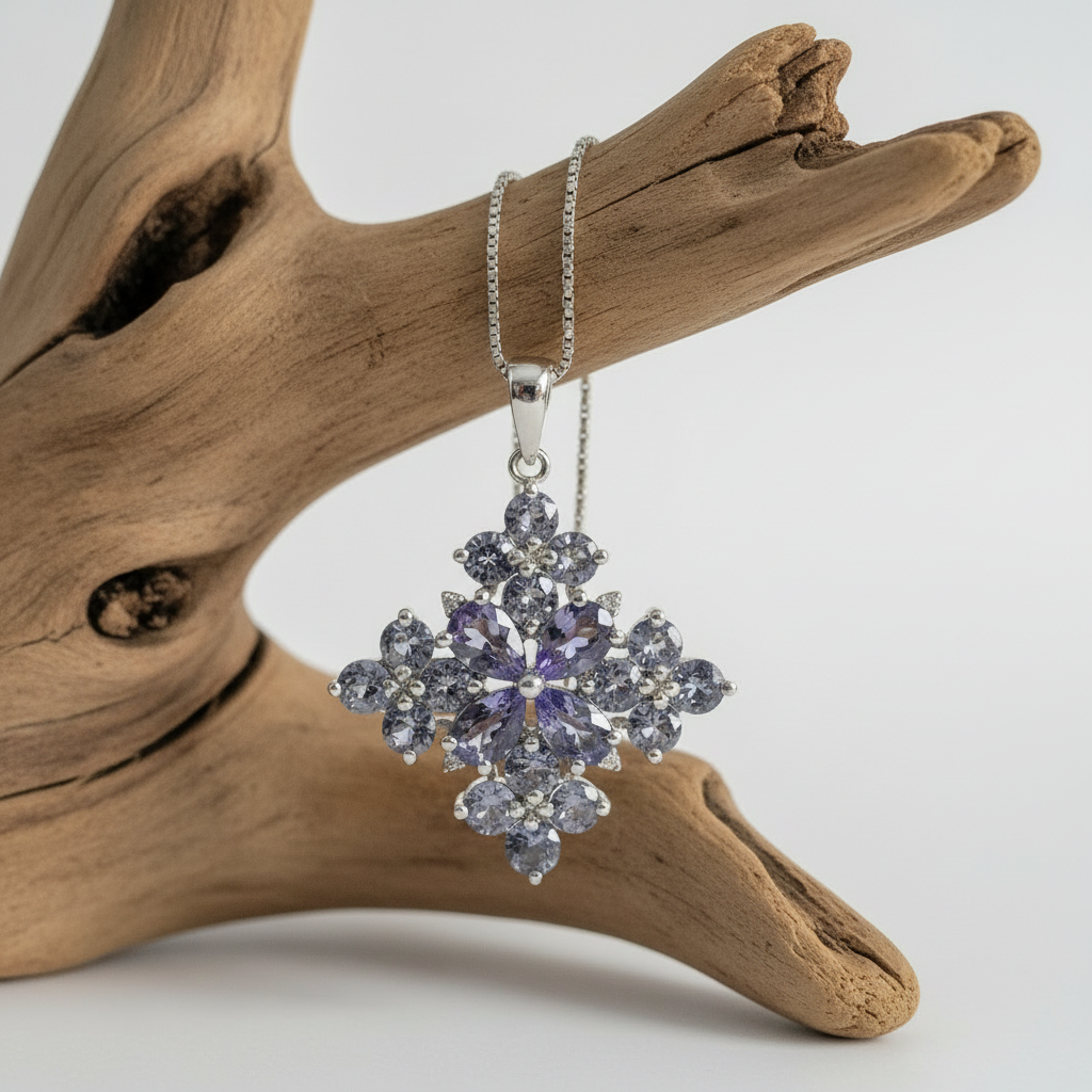 Sterling Silver Natural Tanzanite Pendant and Chain