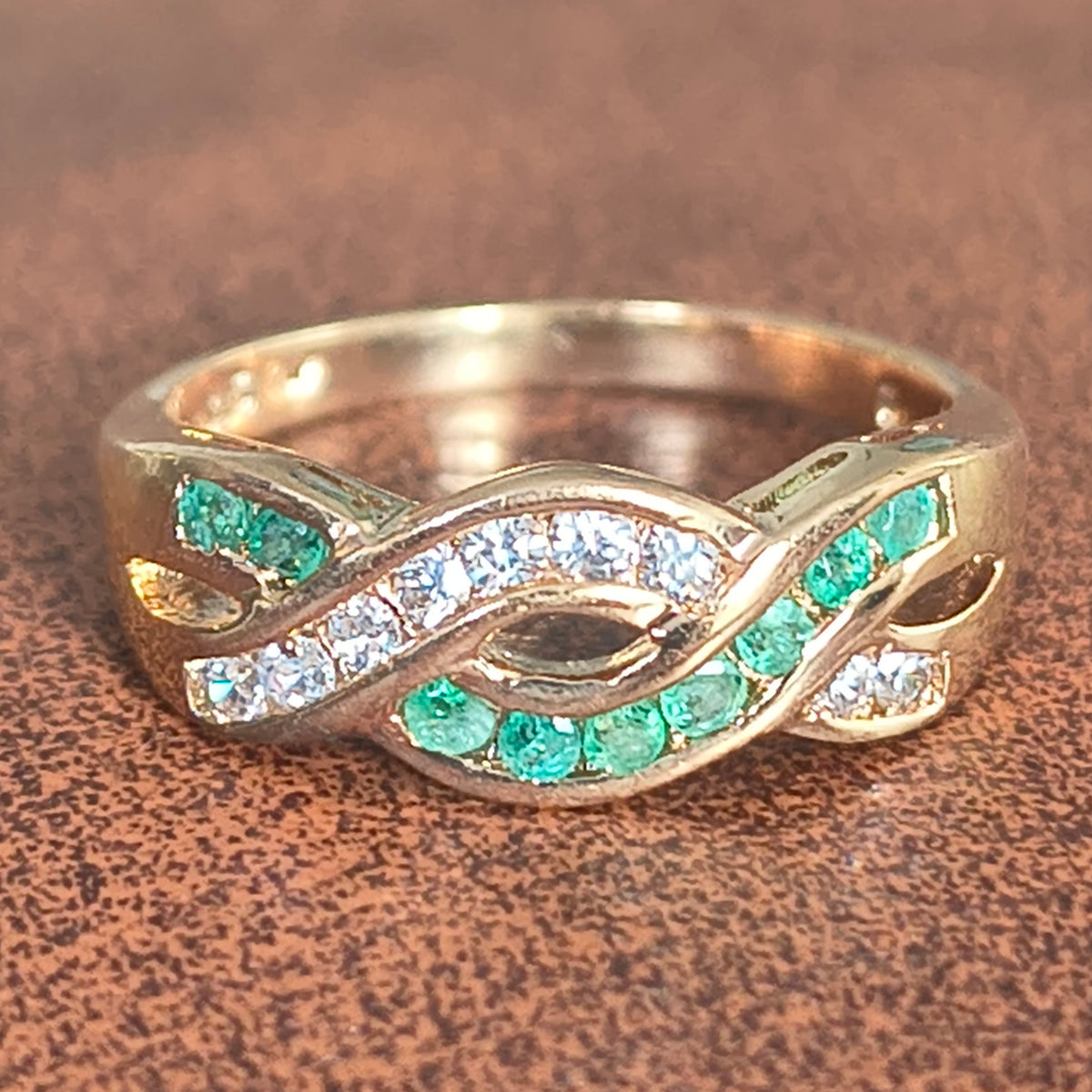 Sterling Silver Vermeil Emerald and Moissanite Ring