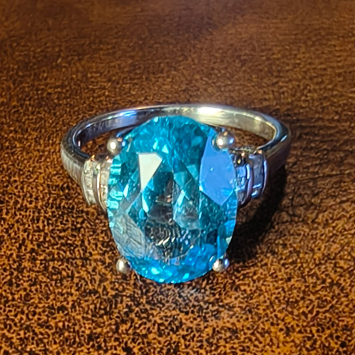 Sterling Silver Blue Topaz and Diamond Ring