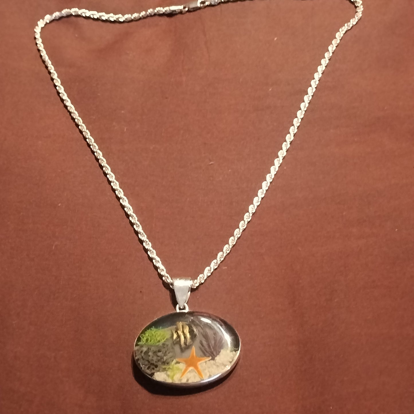Sterling Silver Resin and Sealife Pendant and Chain