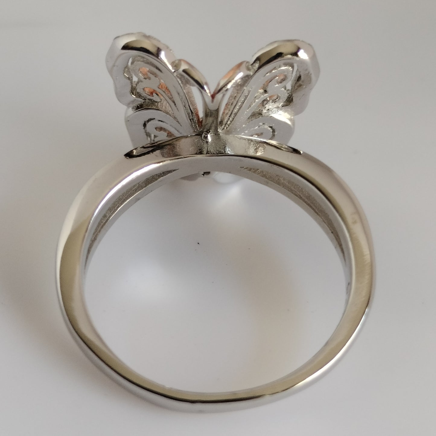 Sterling Silver Rose Plated Cubic Zirconia Butterfly Ring