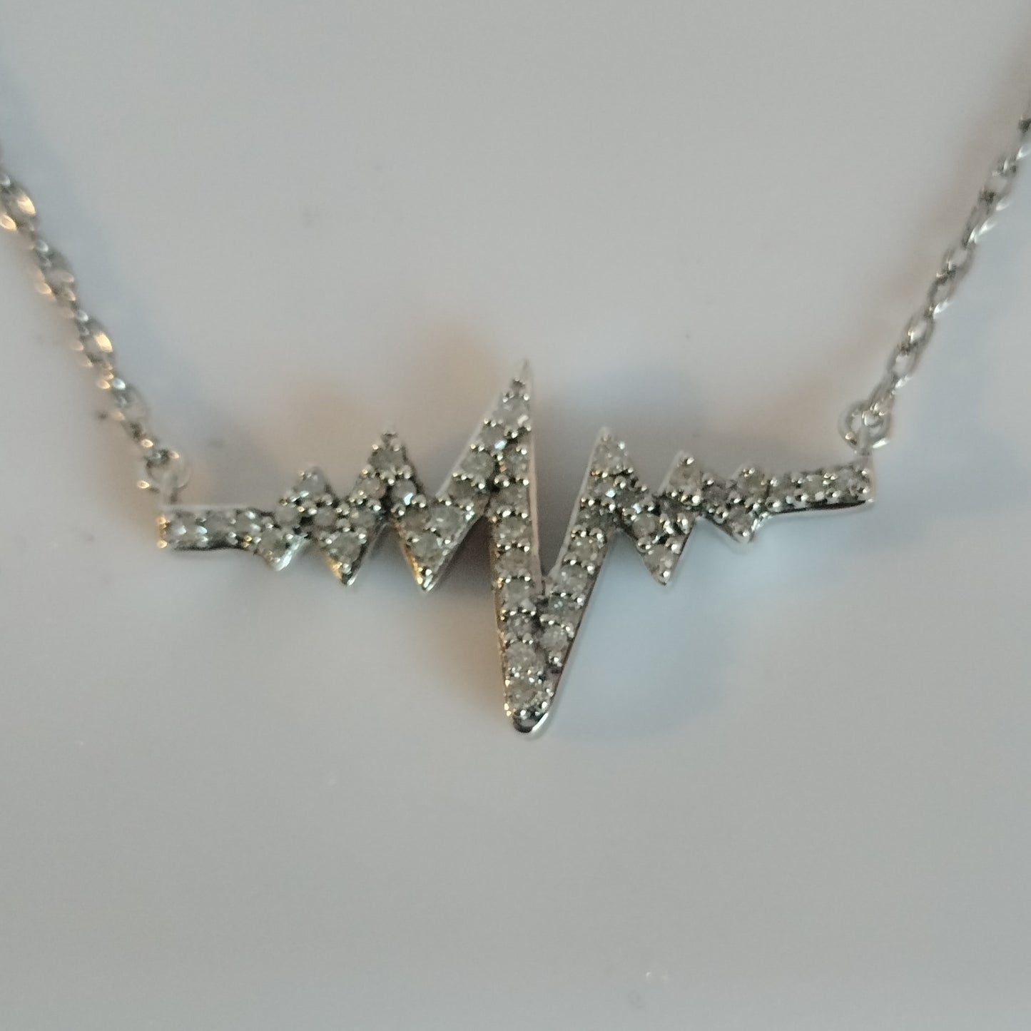Sterling Silver Diamond Heartbeat Pendant and Chain
