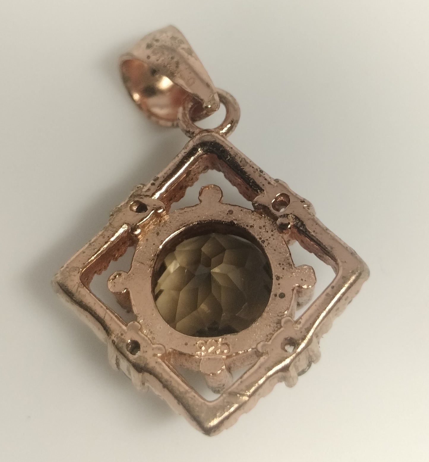 Rose Plated Sterling Silver Smokey Quartz and Cubic Zirconia Pendant