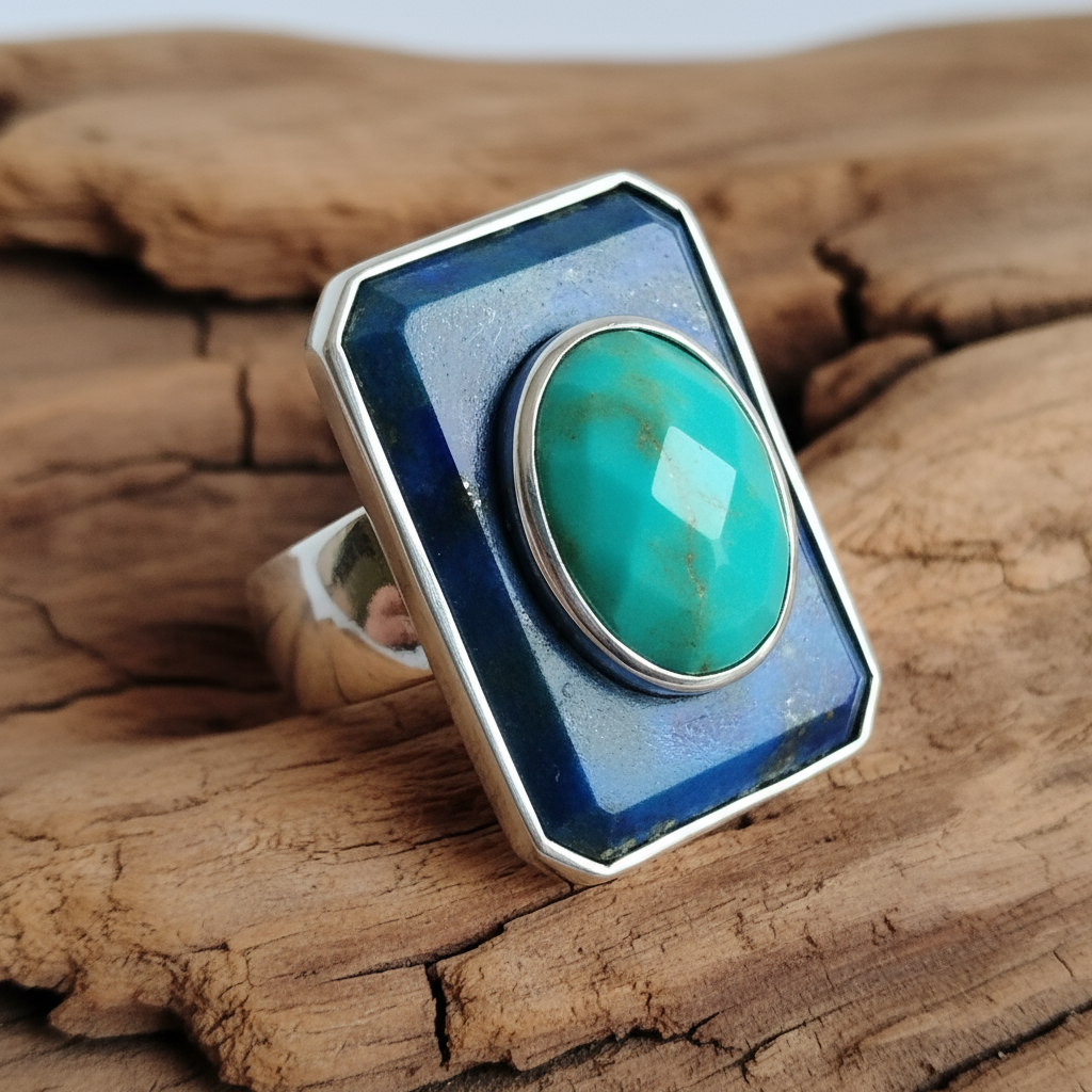 Sterling Silver Turquoise and Lapis Ring