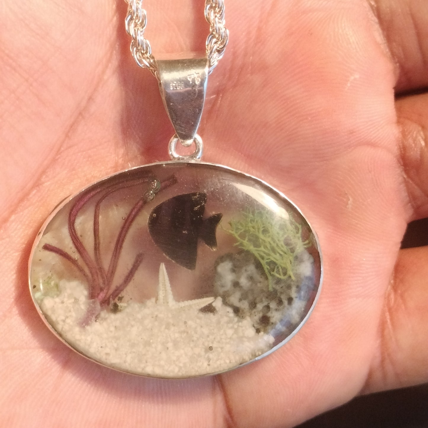 Sterling Silver Resin and Sealife Pendant and Chain
