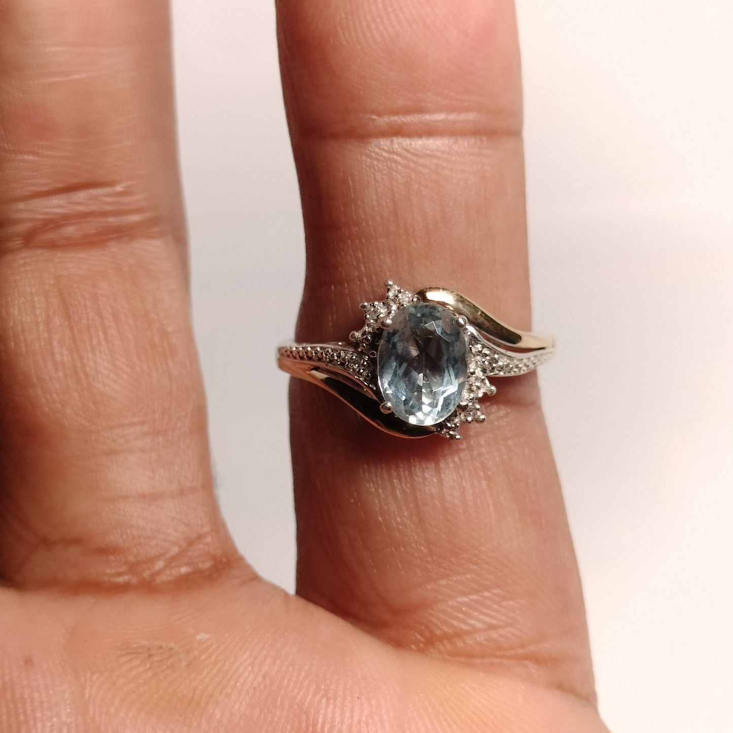 Sterling Silver 10k Gold Aquamarine and Diamond Ring