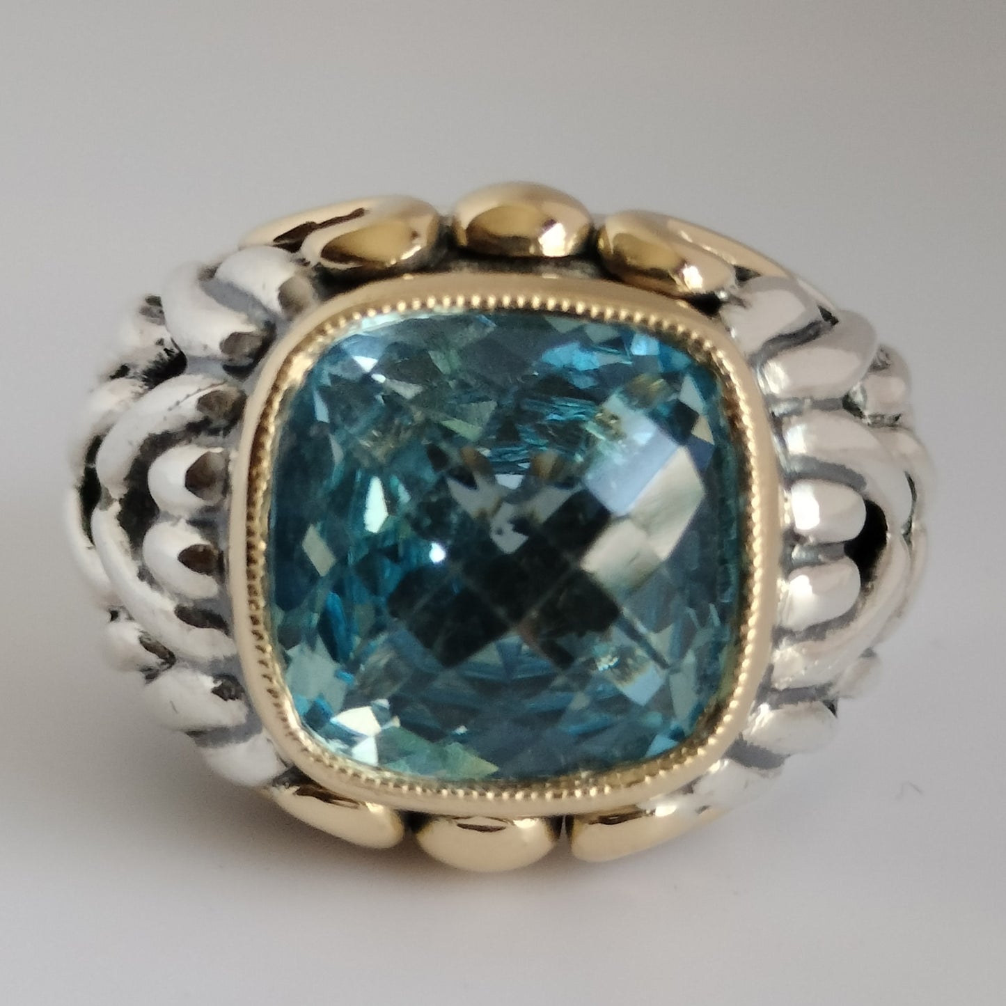 Sterling Silver 18k Gold Blue Topaz Ring