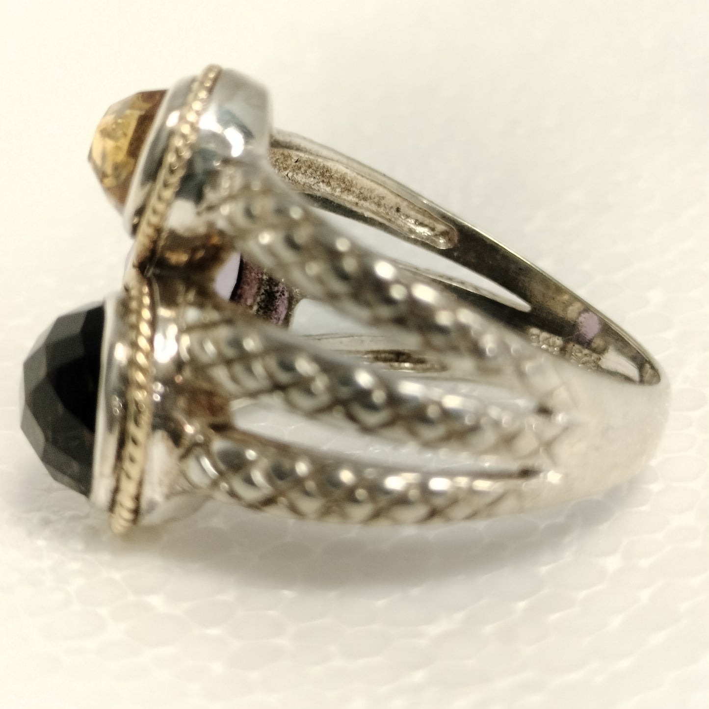 Sterling Silver 14k Gold Ring with Amethyst, Smokey Topaz, and Citrine